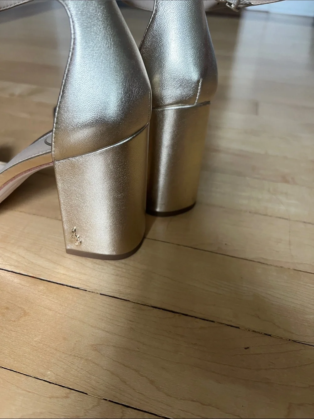 Sam Edelman Metallic Rose Gold Block Heel Ankle-Strap Sandals